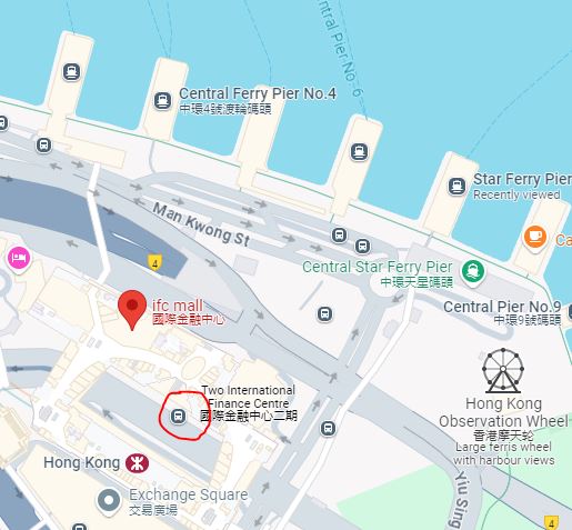 Screenshot of Google Maps of IFC Mall and Exchange Square Hong Kong