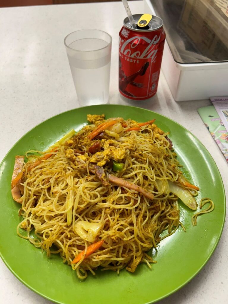 Plate of Singapore noodles served at a local diner in Tai O, Hong Kong.